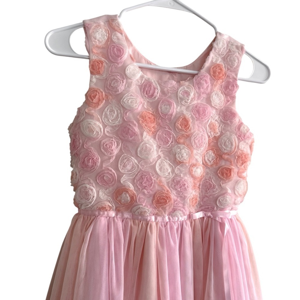Jona Michelle Pink Floral Rosette Dress Sleeveless Girls 10 - Picture 2 of 7